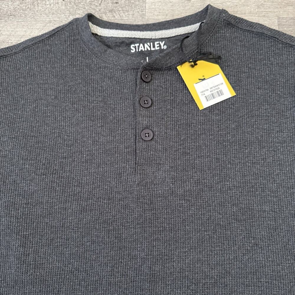 STANLEY WORKWEAR Long Sleeve Thermal Henley Men Large Gray Work Utility Tee NEW